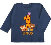 Baby Langarmshirt - Waldtiere 1 Jahr I 1. Geburtstag - 18/24 Monate - Navy Blau - Geschenke für einjährige First Birthday Girl Outfit 1.Geburtstag one Shirt geburtstagsshirt