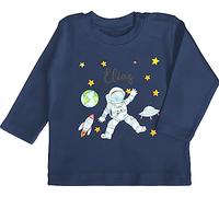 Baby Langarmshirt - Weltall - Astronaut Kinder Raumfahrt Weltraum Planet Geschenk - 12/18 Monate - Navy Blau - Planeten Rakete Langarm NASA raketen Astronauten Name Universum Sternenhimmel Space