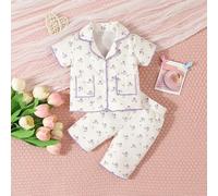 Baby Mädchen 2-teiliges Pyjama Set mit einfachem rosa Druckmuster, Kurzarm-Shirt und Shorts