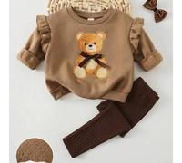 Baby Mädchen Baby Mädchen Cartoon gestrickt weich Rundhals Langarm Rüschenärmel Pullover Sweatshirt elastischer Bund schmale Passform lange Hose 2-tei