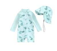 Baby Mädchen Badeanzug Einteiler Rash Guard Badeanzüge Mit Sonnenhut Baby Schutz Badebekleidung Langarm Reißverschluss Rushguard UPF 50+ Sonnenanzug Bademode Schwimmanzug (Green, 18-24 Months)