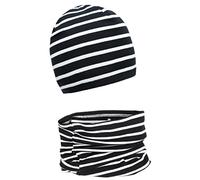 Baby Mädchen Beanie Mütze + Schlauchschal 2er Set, Wintermütze für Jungen Mädchen Baumwolle (43S und 0-6 Monate, Baumwolle Set: Schwarz Streifen)