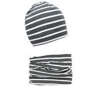 Baby Mädchen Beanie Mütze + Schlauchschal 2er Set, Wintermütze für Jungen Mädchen Baumwolle (53L und 49-53, Baumwolle Set: Grau Streifen)