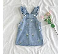 Baby Mädchen bestickte Blumen Jeans Trägerkleid, Latzkleid, Landhausstil für den Urlaub, süß & modisch, vielseitig einsetzbar, Frühling/Sommer Herbst