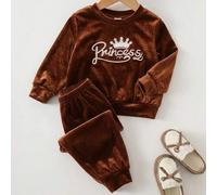 Baby Mädchen Buchstaben Krone besticktes Muster Samt Rundhals Langarm Pullover Sweatshirt Elastischer Bund Lange Hose 2 Stücke/Set Baby Mädchen Kleidu