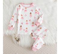 Baby Mädchen Cartoon Bär Muster Strick Rundhals Langarm Top und Elastische Taille Lang Hose 2-teiliges Pyjama Set