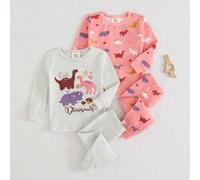 Baby Mädchen Cartoon Muster Strick Weicher Rundhals Langarm Top und Elastische Taille Leggings 2-teiliges Eng anliegendes Pyjama Set