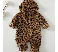Baby Mädchen Cartoon Tier Leoparden Muster thermisch gefütterte Kapuzen-Reißverschluss Langarm Jumpsuit, geeignet für den Winter