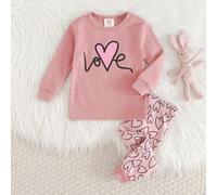 Baby Mädchen Cartoon Wolken Muster Strick Rundhals Langarm Top und Leggings mit elastischem Bund 2-teiliges Pyjama Set