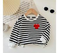 Baby Mädchen französischer Streifen & Herz Patchwork Oversized Drop-Shoulder Sweatshirt, lässig & bequem für Herbst/Winter Alltag und Schule