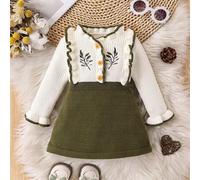 Baby Mädchen Gestrickt Langarm Pulloverkleid, bequem und warm geeignet für Herbst/Winter, Aprikose, Grün, helle Farbe, vielseitig, elegant, Stickerei