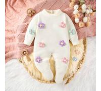 Baby Mädchen Gestrickter Pullover, Langarm Jumpsuit mit Füßen, bequem für Herbst/Winter, handgehäkelt, elegant, modisch, aprikosenfarben, vielseitig g
