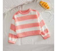 Baby Mädchen Herbst/Winter Einfacher Lässiger Gestreifter Farbblock Strickpullover Langarm Hemd