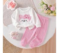 Baby Mädchen Herbst/Winter Mode süßer Rundhals gestrickter Langarm Pullover mit besticktem Cartoon Fuchs Muster und Schleife Dekor, und elastische Tai