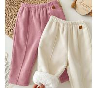 Baby Mädchen Herbst/Winter süße Cordhose einfarbig thermisch gefüttert elastischer Bund lange Hose 2er/Set