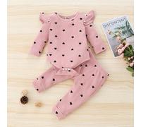 Baby Mädchen Herz Muster Body Mit Rüschen Saum Und Trainingshose