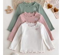 Baby Mädchen Herz Stickerei Rüschen Saum Rundhals Langarm Lässig Top, Baby Mädchen Rippshirt Langarm Shirts für Baby Mädchen mit Lattich Kante, Baby M