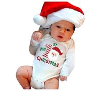 Baby Mädchen Jungen Weihnachten Kostüm Langarm Strampler Overall My 1st Christmas Baby Lustiger Briefdruck Lässiger Neugeborenen-Overall Unisex Weihnachten Babys Outfits 0-24 Monate
