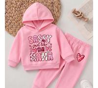 Baby Mädchen Kleidung Mama Herz Buchstaben Muster Langarm Hoodie Jogginghose Set Herbst Frech Spruch Trainingsanzug Outfit Rosa Familien Matching Nied