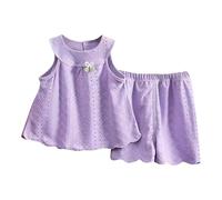 Baby Mädchen Kleidung Rüschen Rundhals Ärmellos Tshirt und Shorts Zweiteiler Set Kleinkind mit Jacquard Sommer Casual Tanktop Outfit Baumwolle Elegant Sport Bekleidungssets (Purple, 7-8 Years)