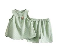 Baby Mädchen Kleidung Rüschen Rundhals Ärmellos Tshirt und Shorts Zweiteiler Set Kleinkind mit Jacquard Sommer Casual Tanktop Outfit Baumwolle Elegant Sport Bekleidungssets (Green, 18-24 Months)