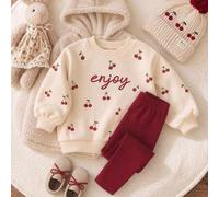 Baby Mädchen Lässig Dick Warm Vintage Süß Mini Kirschen Muster Locker Rundhals Pullover Sweatshirt Weich Lässig Leggings 2 Stücke Set Geeignet für Her