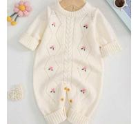 Baby Mädchen Lässig Langarm Gestrickter Jumpsuit mit Stickerei, Herbst/Winter