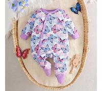 Baby Mädchen Lässig süße Cartoon Elefant & Schleife Muster Schlafanzug mit Füßen, Langarm Romper, Frühling/Herbst