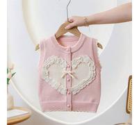 Baby Mädchen lässige Strickjacke mit Applikationen, Spitzenbesatz und Herz-Muster, locker geschnitten, leichtes Material, Rundhals-Ausschnitt, passend
