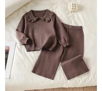 Baby Mädchen Mocha Braun gestreifter Bär Strickpullover und Hose 2-teiliges Set warm Herbst lässig süß 2016 Ästhetik Familien-Matching-Outfit für Schu