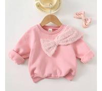 Baby Mädchen Plüsch Schleife Dekor Rundhals Langarm Pullover Sweatshirt, vielseitig und bequeme Herbst Winter Kleidung für Frauen