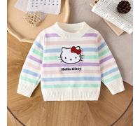 Baby Mädchen Pullover, Rundhals 3D Frottee Stickerei Regenbogen gestreifter Pullover Strickpullover, weich und bequem mit durchgehendem Jacquard-Muste