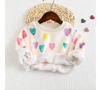 Baby Mädchen Pullover Sweatshirt mit Herzmuster, doppelseitiges Flanell, Raglanärmel