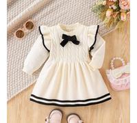 Baby Mädchen Pulloverkleid, modisch süßes lässiges Spitze Schleife gestricktes Pulloverkleid, Regular Fit Kontrastfarbe weich & bequem Strickware geei