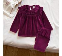 Baby Mädchen Pyjamas - 2-teiliges Pyjama Set mit Pflaume Rüschenkragen, Langarm-Oberteil, lange Hose, zweiteiliger Schlafanzug, kuschelig warm für all