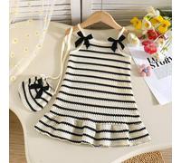 Baby Mädchen Sommer gestreiftes ärmelloses Kleid mit zarter Schleife & bestickter Blume, süßes kleines Mädchen Kleid mit Umhängetasche