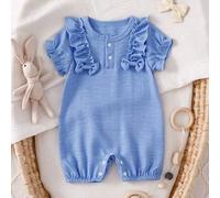 Baby Mädchen Sommer Jumpsuit mit rundem Ausschnitt, Volant-Ärmeln, weich & atmungsaktiv, dünner Druckknopf-Romper, leicht an- und ausziehbar für Neuge
