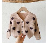 Baby Mädchen Strick Herz Muster V-Ausschnitt Lässig Strickjacke