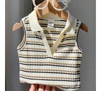 Baby Mädchen süßes gestreiftes gestricktes ärmelloses Polohemd, vielseitig für den Sommer