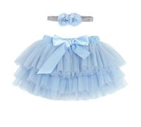 Baby Mädchen Tutu Rock Prinzessin Rock 2-3 Jahre Kinder Mini Tiered Super Soft Tüllrock Elastische Taille mit Windelüberzug + Stirnband, Hellblau XL