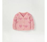Baby Mädchen V-Ausschnitt Langarm Herz Muster leichte gestrickte Strickjacke, Valentinstag