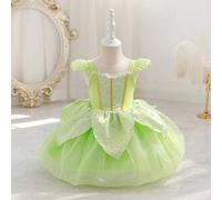 Baby Mädchen Weihnachts Ballkleid, COS grüne Wolken Tüll Ballrock, Muster, goldenes Band, Rüschenärmel, Bühnenauftritt, elegantes Kleid