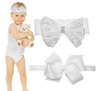 Baby Mädchen Weiße Schleife, Baby-Mädchen-Schleifen und Stirnbänder, 2 Stück Baby-Stirnbänder, weiche Stickerei, Schmetterling, Satin-Haarbänder mit Schleifen, Mädchen-Haarschmuck für
