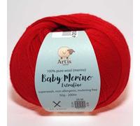 Baby Merino Extrafine Art'is Yarn 100% Wolle | Mulesing-frei & Superwash (50g / 200m) (118 leuchtendes rot)