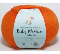 Baby Merino Extrafine Art'is Yarn 100% Wolle | Mulesing-frei & Superwash (50g / 200m) (23 orange)