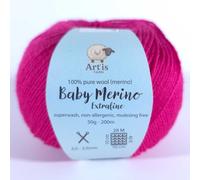 Baby Merino Extrafine Art'is Yarn 100% Wolle | Mulesing-frei & Superwash (50g / 200m) (36 intensives fuchsia)