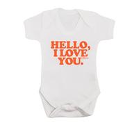 Baby Moo's Babystrampler mit Aufschrift "Hello I Love You", Uni, lustiger Body - Rock-n-Roll-Musik, Geschenk für Neugeborene oder Eltern, weiß, 6-12 Months