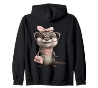 Baby Otter Kawaii Charakter Rosa Leopard Brille Portrait Kapuzenjacke