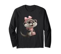 Baby Otter Kawaii Charakter Rosa Leopard Brille Portrait Langarmshirt