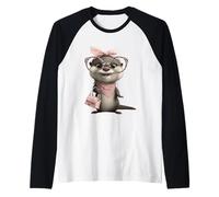 Baby Otter Kawaii Charakter Rosa Leopard Brille Portrait Raglan